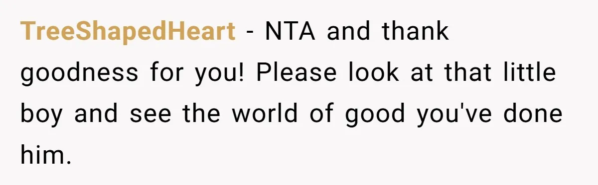TreeShapedHeart − NTA and thank goodness for you! Please look at that little boy and see the world of good you've done him.