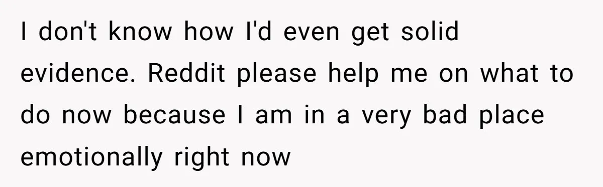 I don't know how I'd even get solid evidence. Reddit please help me on what to do now because I am in a very bad place emotionally right now