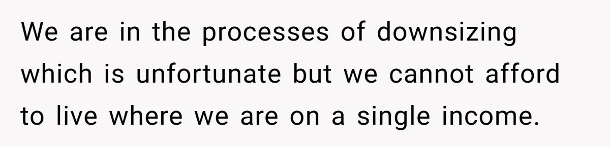We are in the processes of downsizing which is unfortunate but we cannot afford to live where we are on a single income.