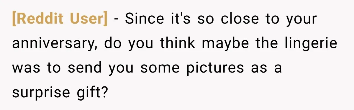 [Reddit User] − Since it's so close to your anniversary, do you think maybe the lingerie was to send you some pictures as a surprise gift?