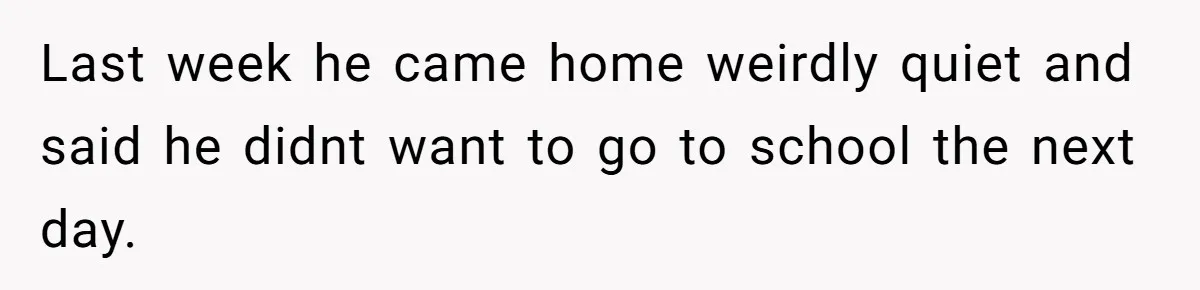 Last week he came home weirdly quiet and said he didnt want to go to school the next day.