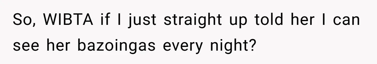 So, WIBTA if I just straight up told her I can see her bazoingas every night?