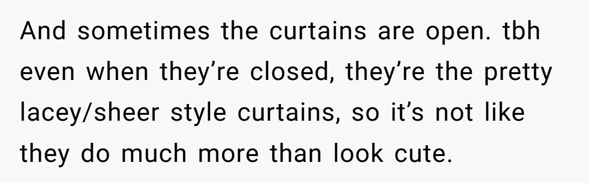 And sometimes the curtains are open. tbh even when they’re closed, they’re the pretty lacey/sheer style curtains, so it’s not like they do much more than look cute.