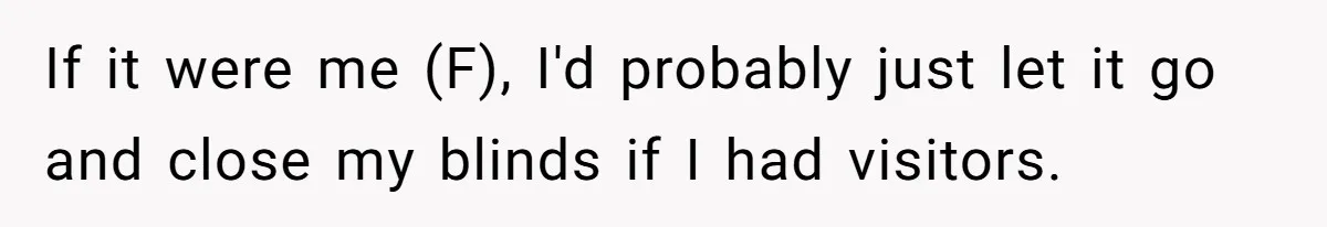 If it were me (F), I'd probably just let it go and close my blinds if I had visitors.