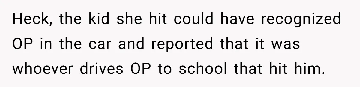 Heck, the kid she hit could have recognized OP in the car and reported that it was whoever drives OP to school that hit him.