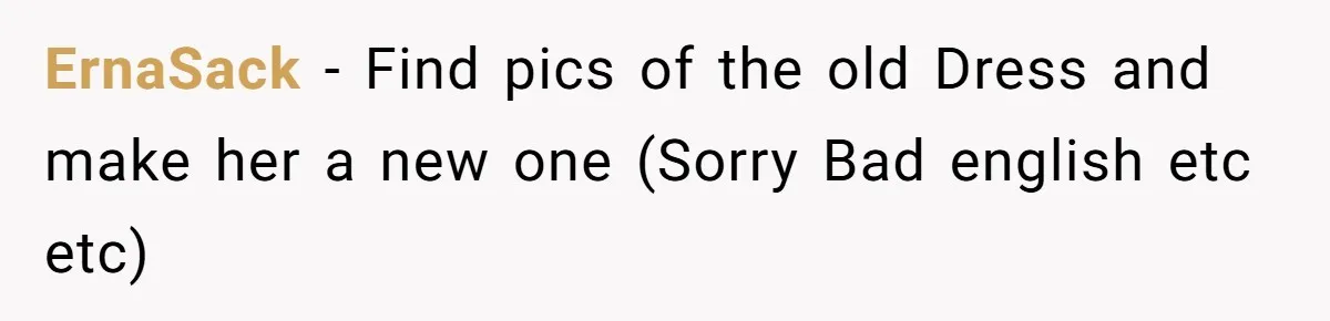 ErnaSack − Find pics of the old Dress and make her a new one (Sorry Bad english etc etc)