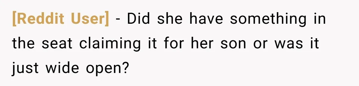 [Reddit User] − Did she have something in the seat claiming it for her son or was it just wide open?