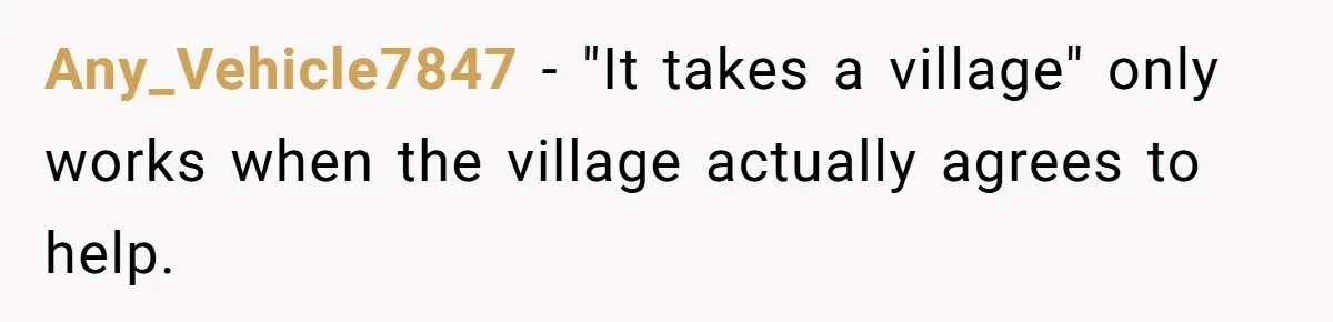 Any_Vehicle7847 − "It takes a village" only works when the village actually agrees to help.