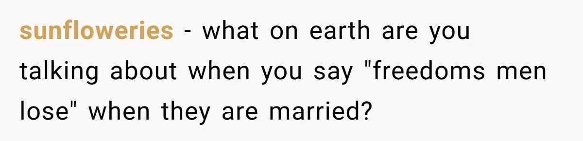 Boyfriend Claps Back At Girlfriend's Family During Heated Backyard Gathering sunfloweries − what on earth are you talking about when you say "freedoms men lose" when they are married?