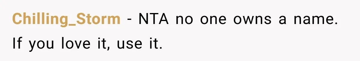 Chilling_Storm − NTA no one owns a name. If you love it, use it.