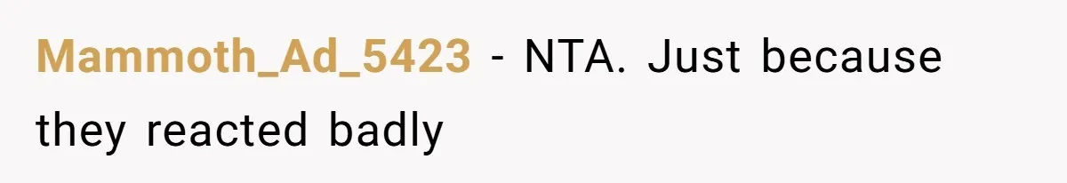 Mammoth_Ad_5423 − NTA. Just because they reacted badly