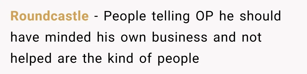 Roundcastle − People telling OP he should have minded his own business and not helped are the kind of people