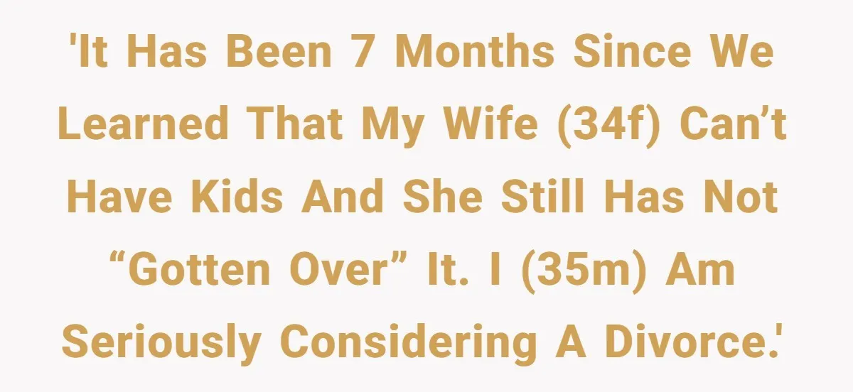 'It has been 7 months since we learned that my wife (34F) can’t have kids and she still has not “gotten over” it. I (35M) am seriously considering a divorce.'