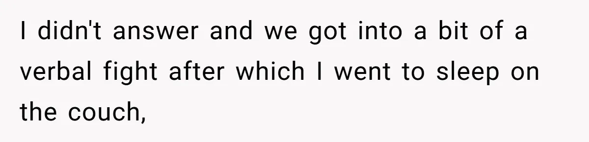 I didn't answer and we got into a bit of a verbal fight after which I went to sleep on the couch,