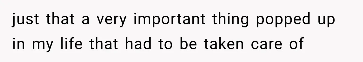 just that a very important thing popped up in my life that had to be taken care of