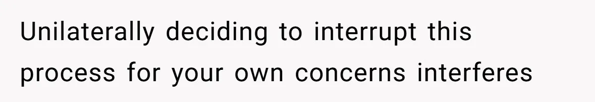 Unilaterally deciding to interrupt this process for your own concerns interferes