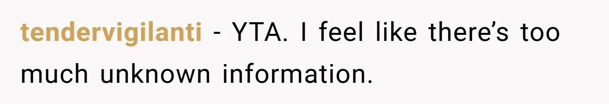tendervigilanti − YTA. I feel like there’s too much unknown information.