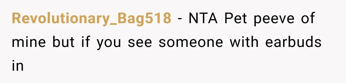 Revolutionary_Bag518 − NTA Pet peeve of mine but if you see someone with earbuds in