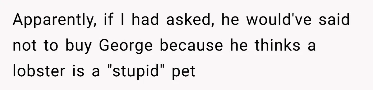 Apparently, if I had asked, he would've said not to buy George because he thinks a lobster is a "stupid" pet