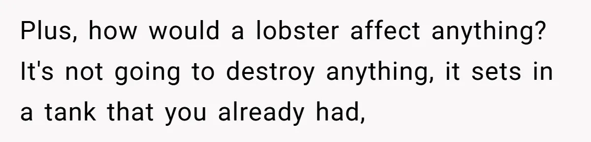 Plus, how would a lobster affect anything? It's not going to destroy anything, it sets in a tank that you already had,