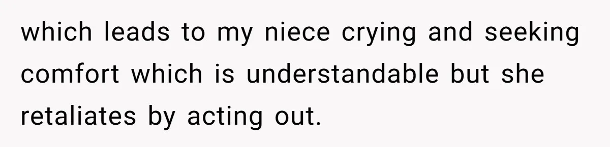 which leads to my niece crying and seeking comfort which is understandable but she retaliates by acting out.