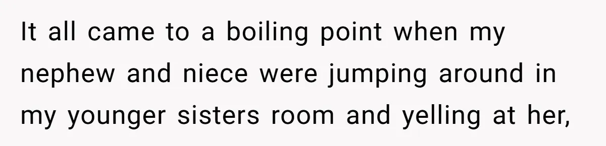 It all came to a boiling point when my nephew and niece were jumping around in my younger sisters room and yelling at her,