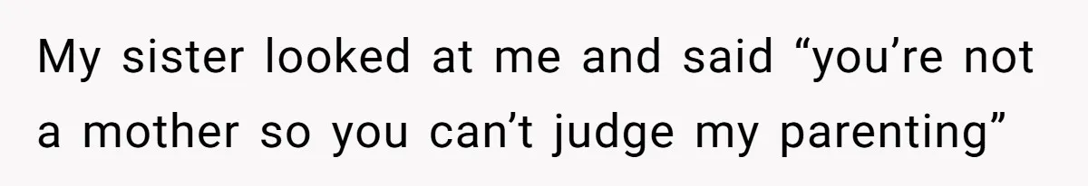 My sister looked at me and said “you’re not a mother so you can’t judge my parenting”
