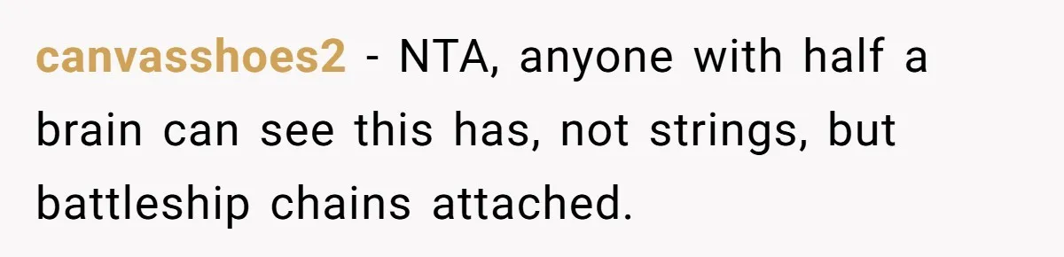canvasshoes2 − NTA, anyone with half a brain can see this has, not strings, but battleship chains attached.