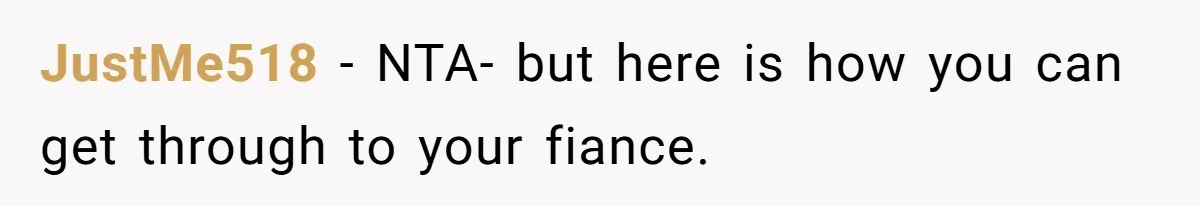 JustMe518 − NTA- but here is how you can get through to your fiance.