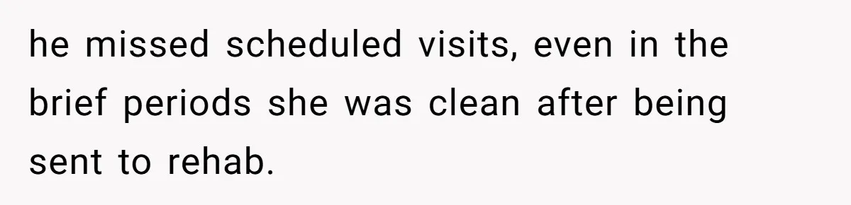 he missed scheduled visits, even in the brief periods she was clean after being sent to rehab.
