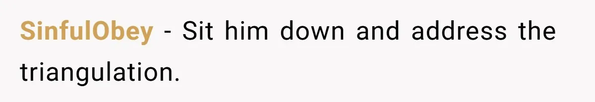 SinfulObey − Sit him down and address the triangulation.