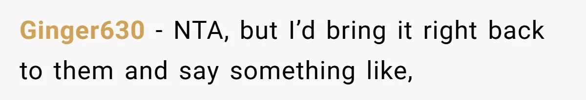 Ginger630 − NTA, but I’d bring it right back to them and say something like,