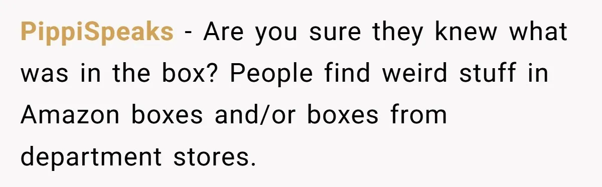 PippiSpeaks − Are you sure they knew what was in the box? People find weird stuff in Amazon boxes and/or boxes from department stores.