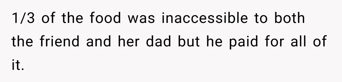 1/3 of the food was inaccessible to both the friend and her dad but he paid for all of it.