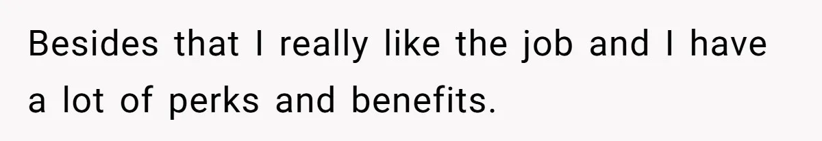 Besides that I really like the job and I have a lot of perks and benefits.