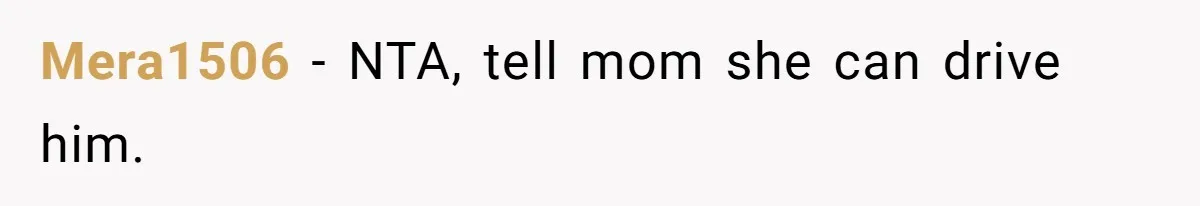 Mera1506 − NTA, tell mom she can drive him.
