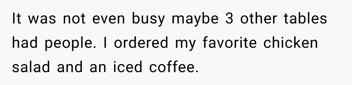 It was not even busy maybe 3 other tables had people. I ordered my favorite chicken salad and an iced coffee.