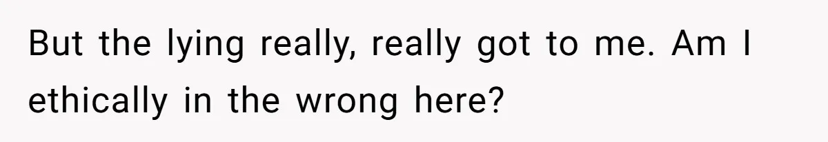 But the lying really, really got to me. Am I ethically in the wrong here?