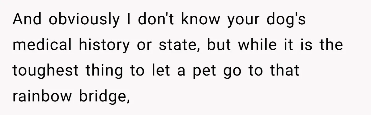 And obviously I don't know your dog's medical history or state, but while it is the toughest thing to let a pet go to that rainbow bridge,