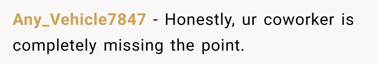 Any_Vehicle7847 − Honestly, ur coworker is completely missing the point.
