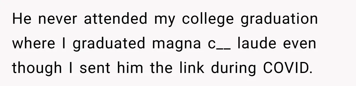 He never attended my college graduation where I graduated magna c__ laude even though I sent him the link during COVID.