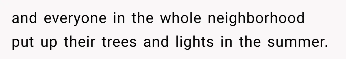 and everyone in the whole neighborhood put up their trees and lights in the summer.