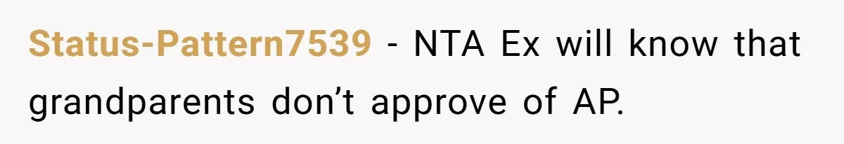Status-Pattern7539 − NTA Ex will know that grandparents don’t approve of AP.