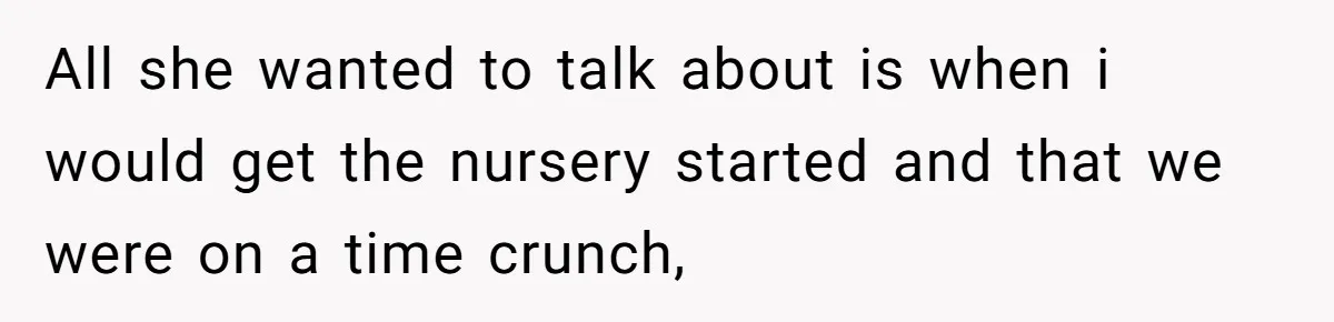 All she wanted to talk about is when i would get the nursery started and that we were on a time crunch,