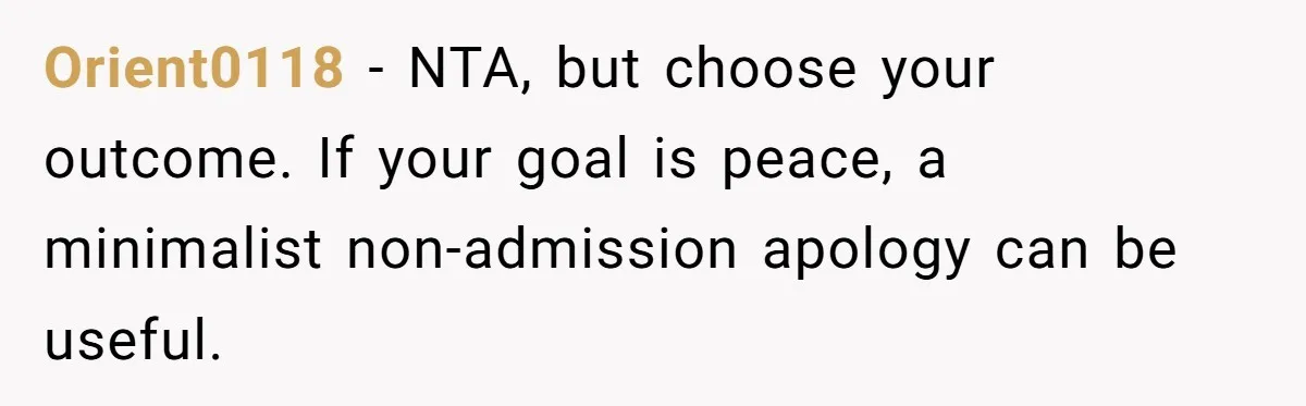 Orient0118 − NTA, but choose your outcome. If your goal is peace, a minimalist non-admission apology can be useful.