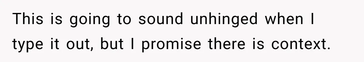 This is going to sound unhinged when I type it out, but I promise there is context.