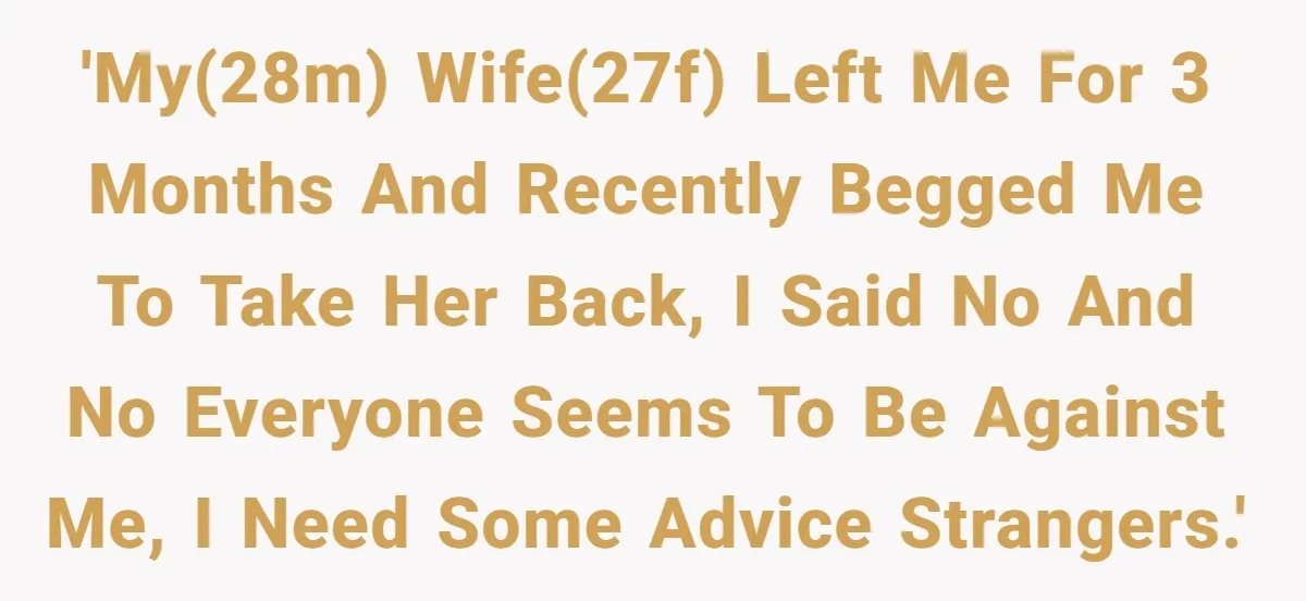 'My(28M) wife(27F) left me for 3 months and recently begged me to take her back, I said no and no everyone seems to be against me, I need some advice...