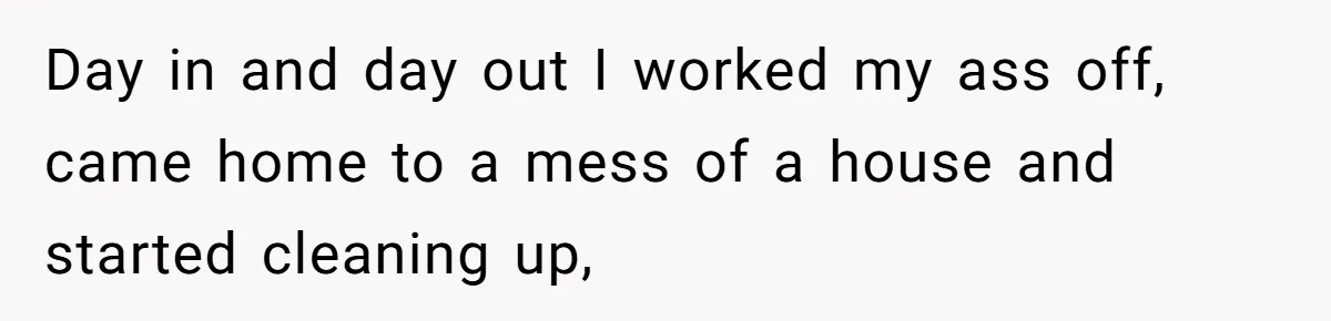 Day in and day out I worked my ass off, came home to a mess of a house and started cleaning up,
