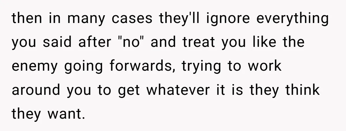 then in many cases they'll ignore everything you said after "no" and treat you like the enemy going forwards, trying to work around you to get whatever it is they...