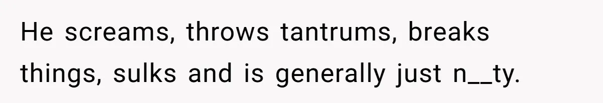 He screams, throws tantrums, breaks things, sulks and is generally just n__ty.